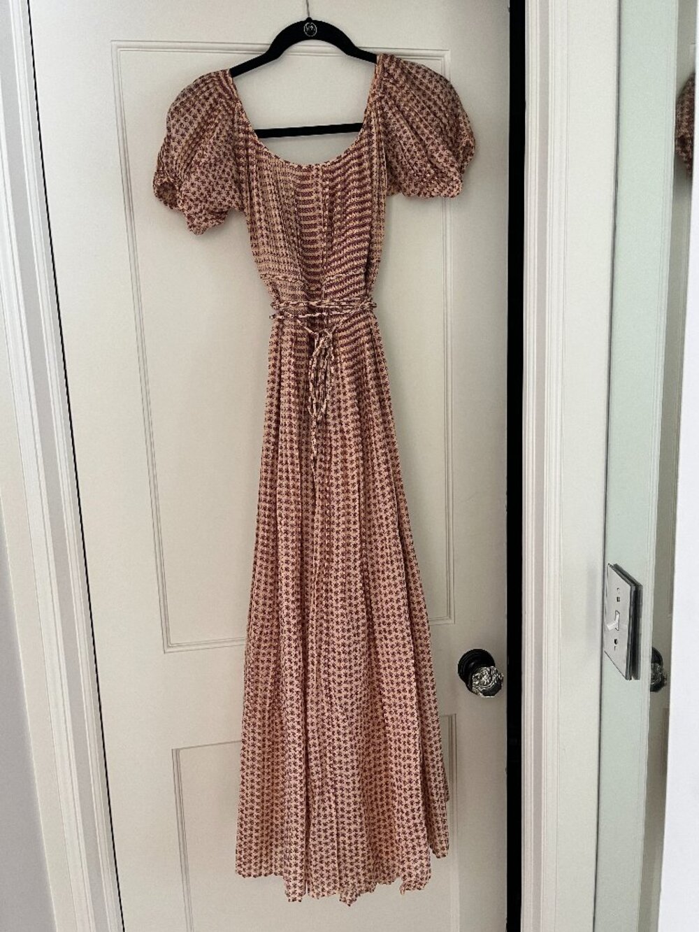 Tory Burch Belted Pleated Check Cotton & Silk Blend Voile Maxi Dress 2